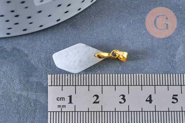 Pendentif polygone facettée jade naturel blanc laiton doré 19,5mm, création bijoux pierre naturelle, x1 G7154