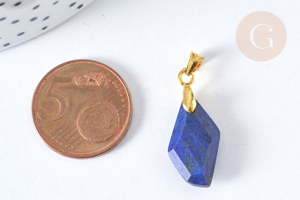 Pendentif polygone lapis lazuli naturel laiton doré 19,5mm, x1 (G7931)
