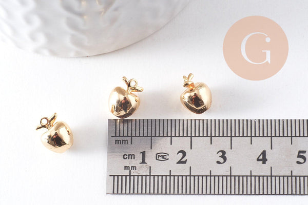 Pendentif pomme en laiton doré 18K 10mm, x2 (G10381)