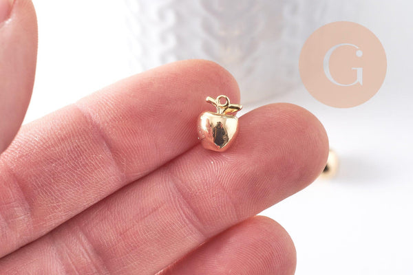 Pendentif pomme en laiton doré 18K 10mm, x2 (G10381)