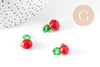 Pendentif pomme fruit rouge verre tchèque 25mm, x5 (G1986)