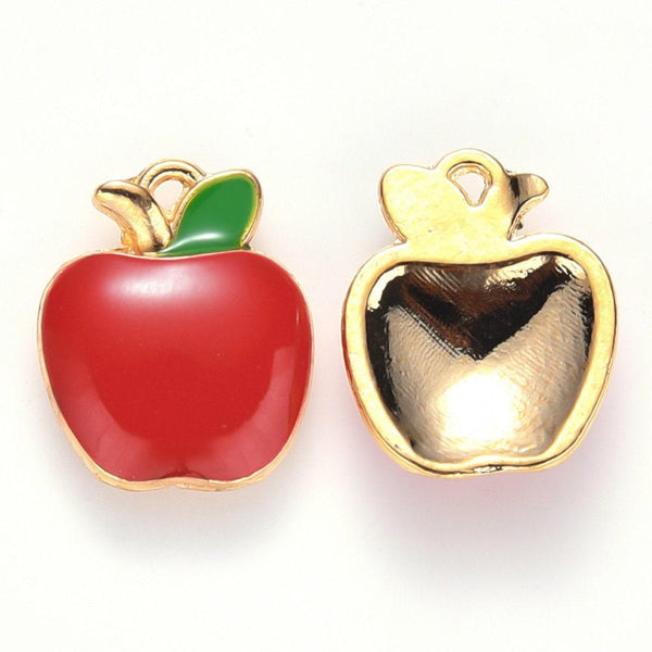 Pendentif pomme rouge zamac doré 15mm, x5 (G5473)