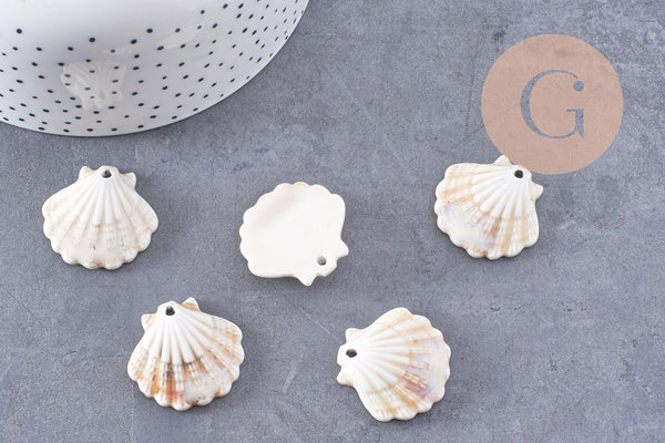 Pendentif porcelaine beige coquillage 30MM, perle céramique géométrique fabrication bijoux céramique blanche, x1 (G3310)