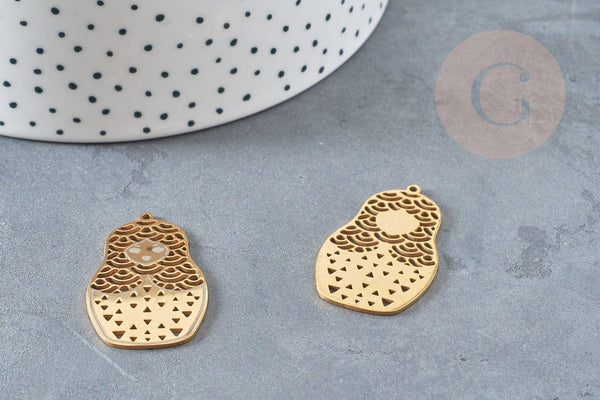 Pendentif poupée russe acier doré 37mm, breloque doré, acier inoxydable doré, pendentif sans nickel, x1 G6126