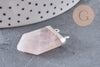 Pendentif quartz rose hexagone argenté,pendentif bijoux pierre,quartz rose naturel,28mm x1 (G5197)