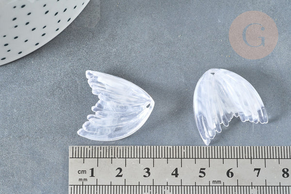 Pendentif queue de poisson acrylique blanc transparent 27mm, x2 (G7281)