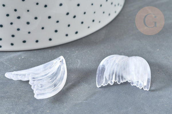 Pendentif queue de poisson acrylique blanc transparent 27mm, x2 (G7281)