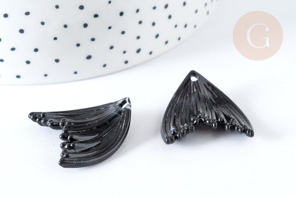 Pendentif queue de poisson acrylique noir 27mm, création bijoux plastique, x2 (G7279)