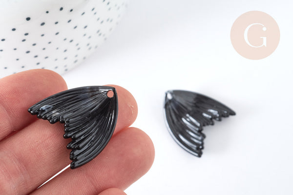 Pendentif queue de poisson acrylique noir 27mm, création bijoux plastique, x2 (G7279)
