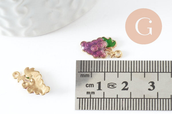 Pendentif raisin émaillé doré,pendentif fruit création bijoux, pendentif doré, 17mm, x5 (G3512)