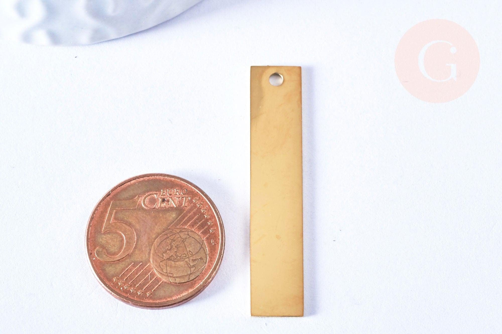 Pendentif rectangle acier 304 inoxydable doré IP à graver 40x8mm, x1 (G6794)