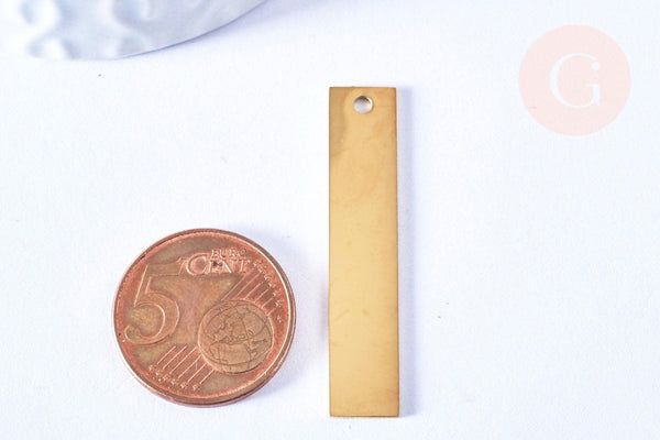 Pendentif rectangle acier 304 inoxydable doré IP à graver 40x8mm, x1 (G6794)