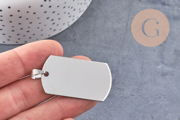Pendentif rectangle acier inoxydable 304 argenté à graver 34.5mm, x1 (G8017)