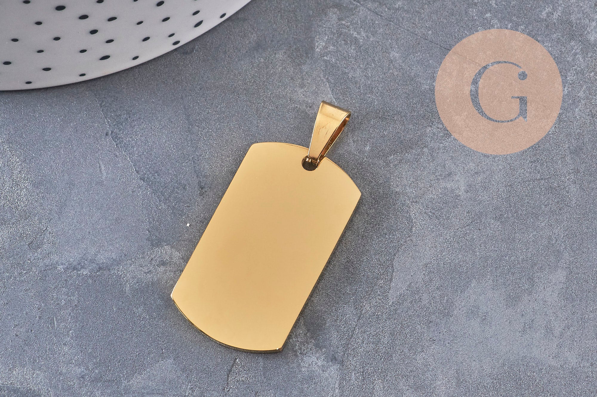 Pendentif rectangle acier inoxydable 304 doré PVD à graver 34.5mm, x1 (G10970)
