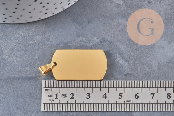 Pendentif rectangle acier inoxydable 304 doré PVD à graver 34.5mm, x1 (G10970)
