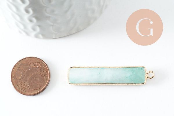 Pendentif rectangle amazonite naturelle laiton doré 46.5mm, x1 (G0299)