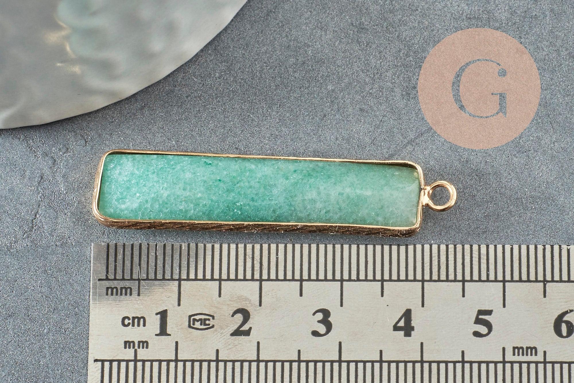 Pendentif rectangle aventurine naturelle laiton doré 46.5mm, x1 (G1959)