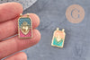 Pendentif rectangle émaillé coeur sacré laiton 18K 26.5mm, x1 (G10944)