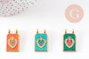 Pendentif rectangle émaillé coeur sacré laiton doré 29mm, x1 (G10942)