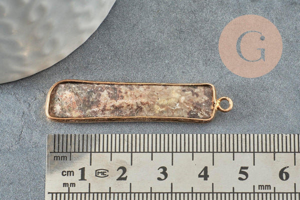 Pendentif rectangle jaspe océan naturel laiton doré 46.5mm,p création bijoux pierre naturelle x1 G1406