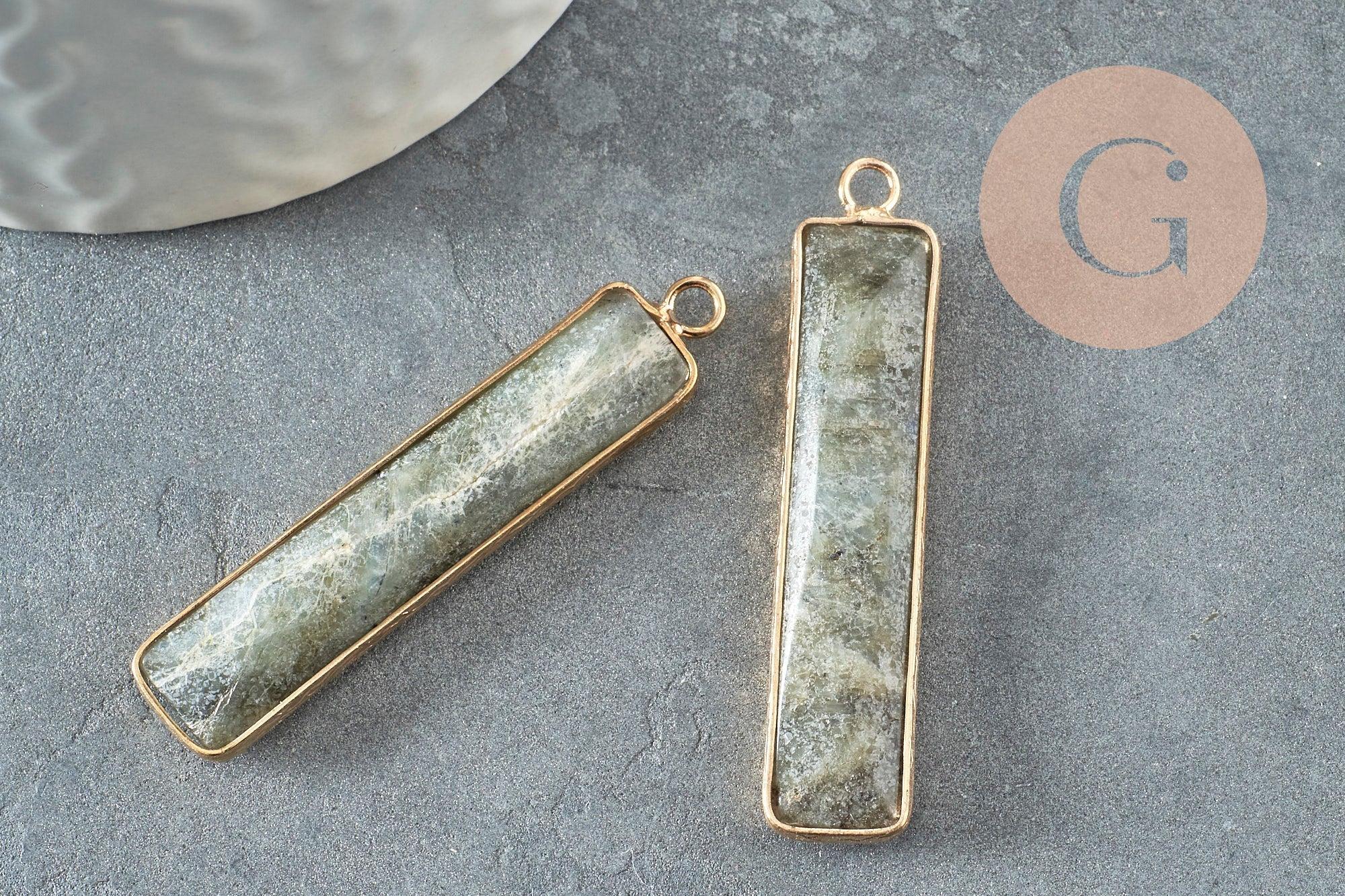 Pendentif rectangle labradorite naturelle laiton doré 46.5mm, x1 (G3131)
