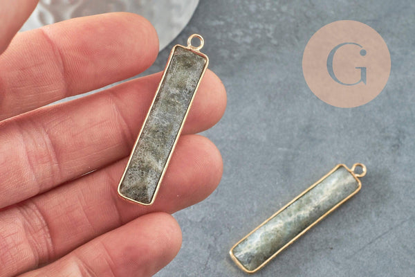Pendentif rectangle labradorite naturelle laiton doré 46.5mm, x1 (G3131)