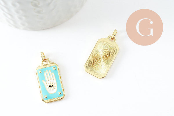 Pendentif rectangle mystique laiton doré 18k 26mm, création de bijoux mystiques, x1 (G10048)