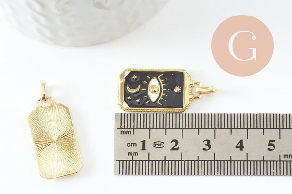 Pendentif rectangle mystique laiton doré 18k 26mm, création de bijoux mystiques, x1 (G10048)