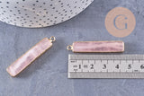 Pendentif rectangle quartz rose facettes laiton doré 46.5mm, x1 (G0498)
