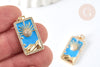 Pendentif rectangle soleil laiton doré émail bleu ciel zircons 27mm, x1 G7568