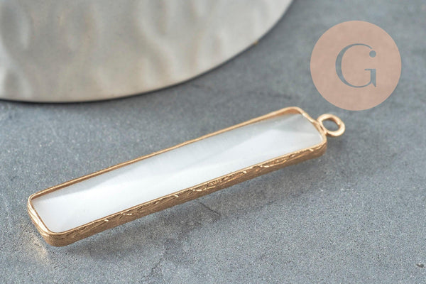 Pendentif rectangle verreoeil de chat laiton doré 46.5mm, pendentif verre création bijoux x1 G2524