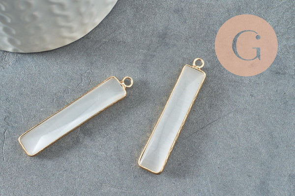 Pendentif rectangle verreoeil de chat laiton doré 46.5mm, pendentif verre création bijoux x1 G2524