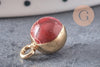 Pendentif regalite rouge, pierre brute,création bijoux, pendentif doré, pierre naturelle,régalite naturelle,12mm, x1 G3539