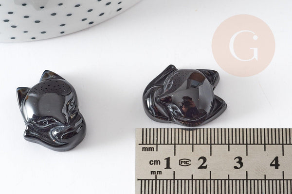 Pendentif renard agate noire naturelle en pierre ,23mm, x1 (G4574)