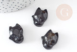 Pendentif renard agate noire naturelle en pierre ,23mm, x1 (G4574)