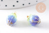 Pendentif résine fleur séchée bleue 33mm, pendentif fleur de rose et or, x1 (G5698)