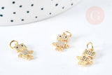 Pendentif robot cristal zircons en laiton doré 18K 14.5mm, breloque doré création bijoux, x1 G8439