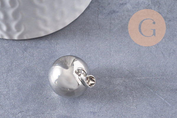 Pendentif rond Bola harmonie carillon argent platine 24mm, x1 (G5992)