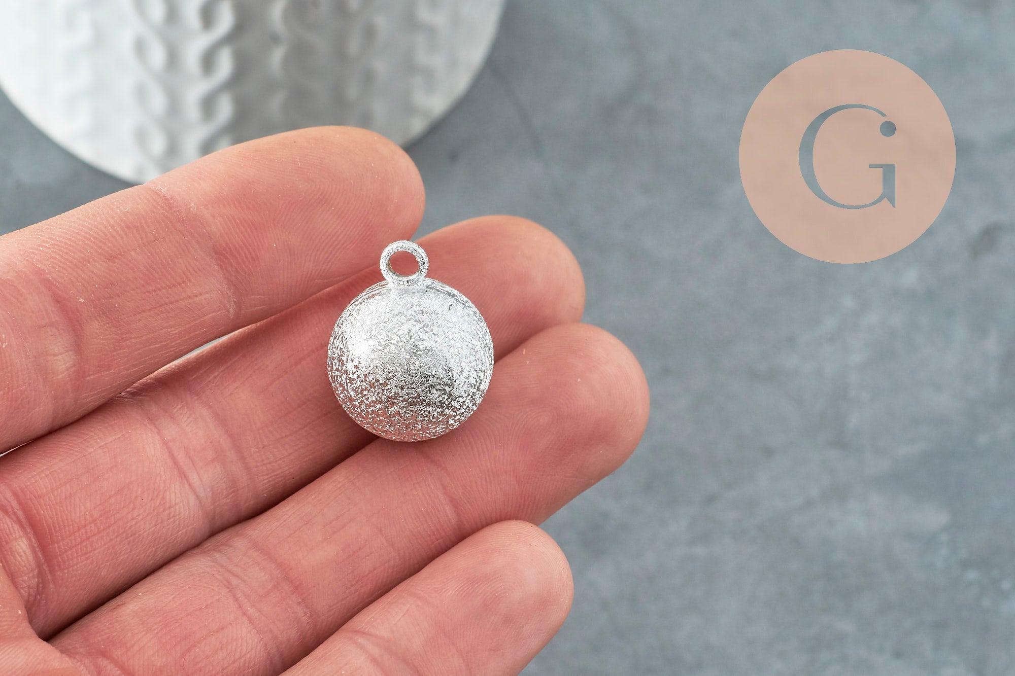 Pendentif rond Bola harmonie carillon en laiton platine sablé 22mm, x1 (G9489)