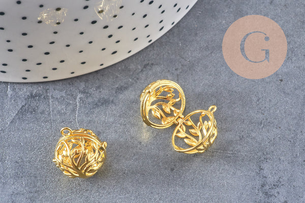 Pendentif rond Bola harmonie carillon laiton doré arbre de vie 17mm (DIAMETRE INTERIEUR 12 MM) sans carillon, x1 (G5989)