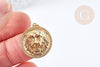 Pendentif rond Tête de Lion laiton doré 18K 22mm, fabrication bijoux fantaisie, x1 G8872
