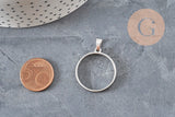 Stainless steel 304 round flat pendant with open back, platinum colored, 28mm, x1 (G11187)