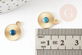 Pendentif rond acier inoxydable 201 doré cabochon turquoise 15mm, x1 (G9281)