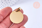 Pendentif rond acier inoxydable 304 doré à graver 25mm, x1 (G6874)