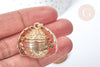 Pendentif rond ailes dépliant laiton doré 25,5mm, porte-photos, bijou original, x1 (G8065)