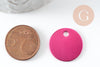 Pendentif rond aluminium rose fuchsia à graver 20mm, x1 (G10186)