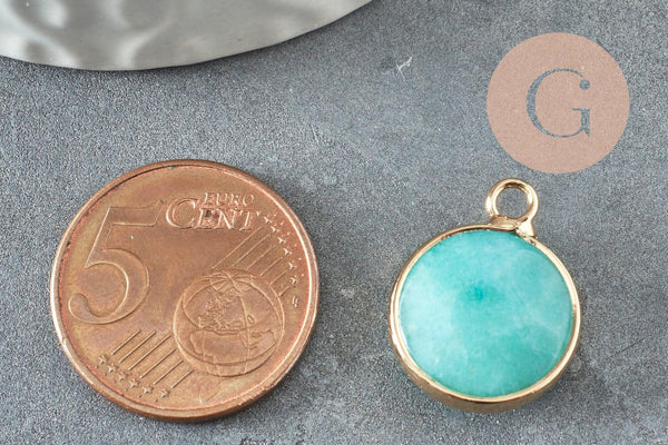 Pendentif rond amazonite naturelle 20mm,pendentif pierre naturelle pour création bijoux, x1 G0046