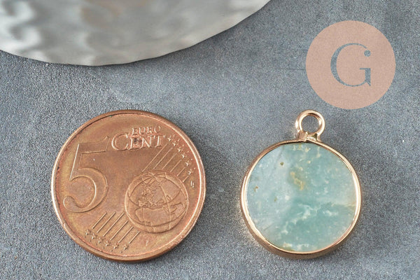 Pendentif rond amazonite naturelle laiton doré 20mm, x1 (G6319)