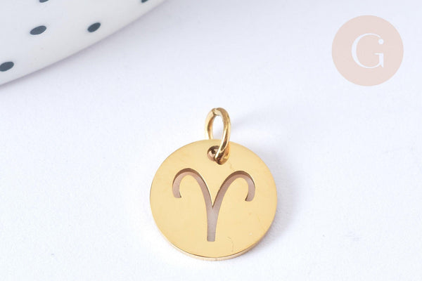 Pendentif rond constellation acier 304 inoxydable doré IP 12x1mm, x1 (G7506)