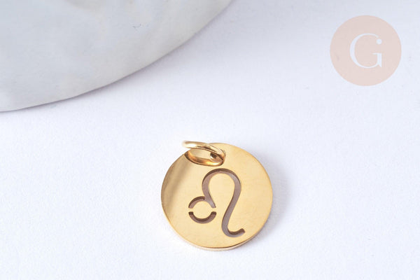 Pendentif rond constellation acier 304 inoxydable doré IP 12x1mm, x1 (G7506)